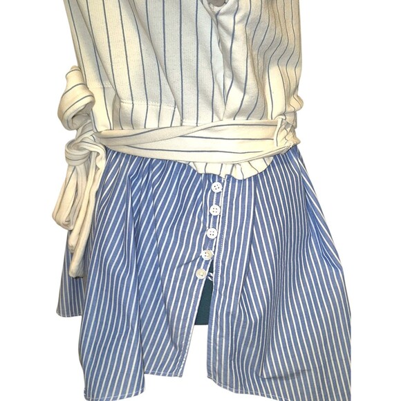 Anthropologie French Terry Twofer Sweatshirt Top Layered Cream Blue Striped XL - Picture 4 of 7